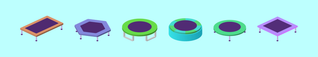 set of trampoline cartoon icon design template with various models. vector illustration isolated on blue background
