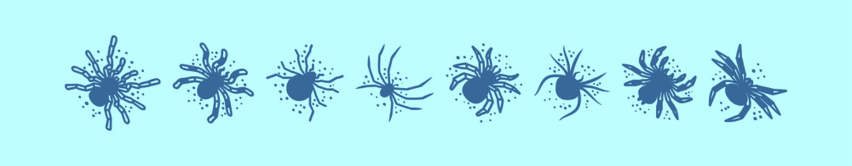 set of tarantula cartoon icon design template with various models. vector illustration isolated on blue background