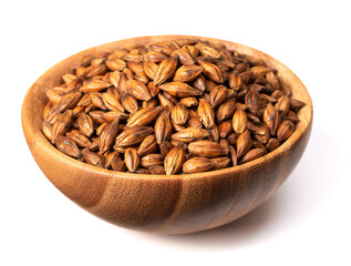 Barley Tea in the wooden bowl, isolated on white background