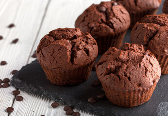chocolate muffins on table