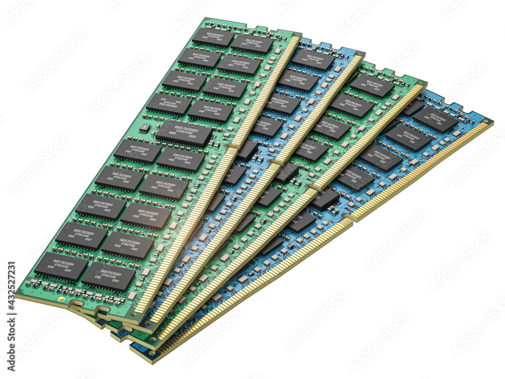 Poster DDR ram computer memory modules isolated on white.