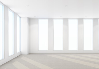 Working area in modern office with carpet floor and meeting room. interior 3d rendering