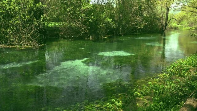 The clear and clean waters of the Tirino river in Abruzzo. It is distinguished by the constancy of the flow of its waters, mostly navigable. Abruzzo