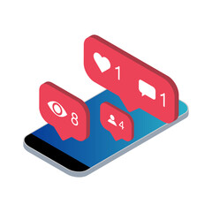 Follower isometric phone notification symbol for application . App button for social media. Vector illustration icon