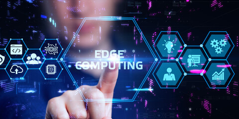 Edge computing modern IT technology on virtual screen. Business, technology, internet and networking concept.