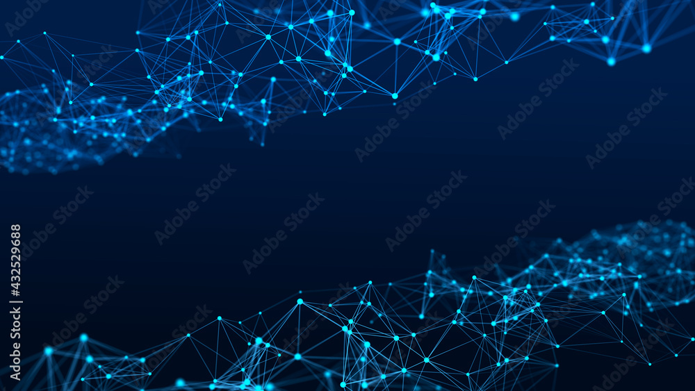 Fototapete The structure of the network connection of points and lines. Data technology. Digital background. 3D rendering.