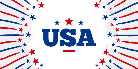 Fototapeta premium The USA, United States of America design on starburst retro brush, grunge, vintage background. 