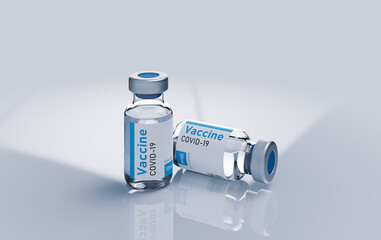 Two ampoules vaccine from coronavirus 3d render illustration on white. - 432529834