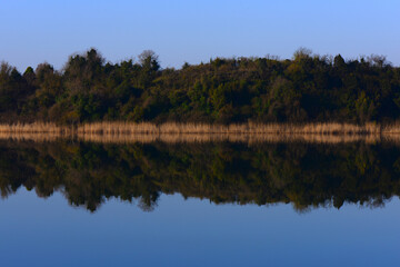 lake view in spring, reflections in the lake. Terkos lake.