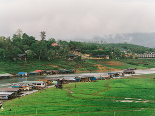 Rural lifestyle along the river and nature at Sangkhlaburi District, Kanchanaburi Province, Thailand