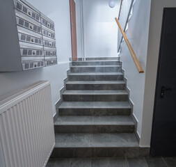 Staircase of a residential building after renovation. Gdansk, Poland