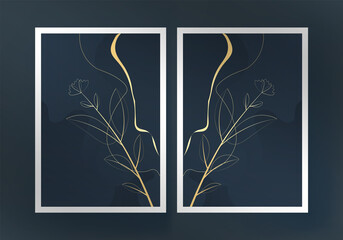 Modern Gold Flower Hand draw Organic minimalist abstract leaves branches,natural wall arts,sketch,artistic,wall framed,poster,photo frame,print,cover,wall decoration,line arts design. 