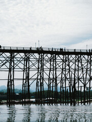 the wooden bridge or Sapan Mon it is a landmark and unseen Thailand at Sangkhla Buri District, Kanchanaburi province, Thailand's 