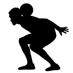 silhouettes of soccer players with the ball on white background