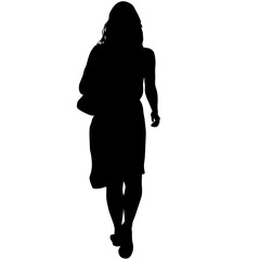 Silhouette of a walking woman on a white background