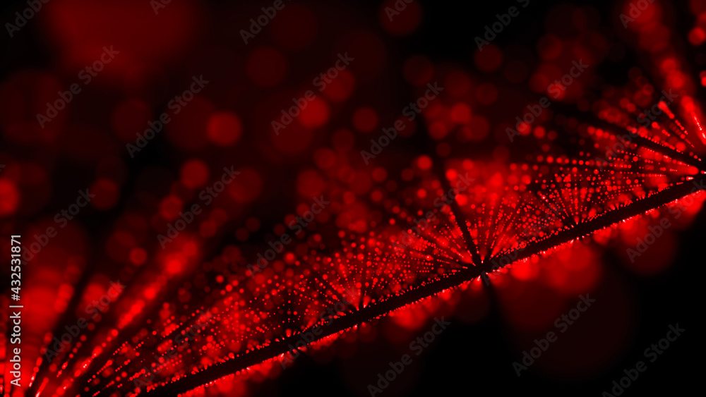 Poster Abstract digital background. Moving futuristic dots and lines. Big data. Digital technology. Seamless loop. 3d rendering.