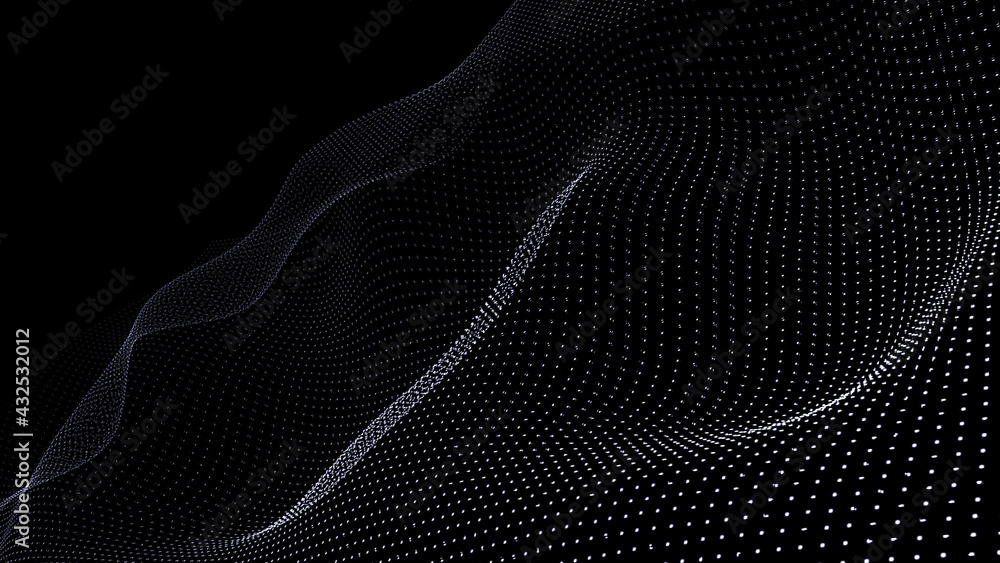 Poster abstract digital background. futuristic wave of dots and weave lines. digital technology. 3d renderi