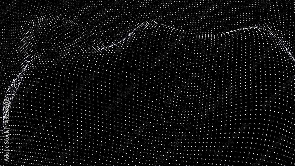 Poster abstract digital background. futuristic wave of dots and weave lines. digital technology. 3d renderi
