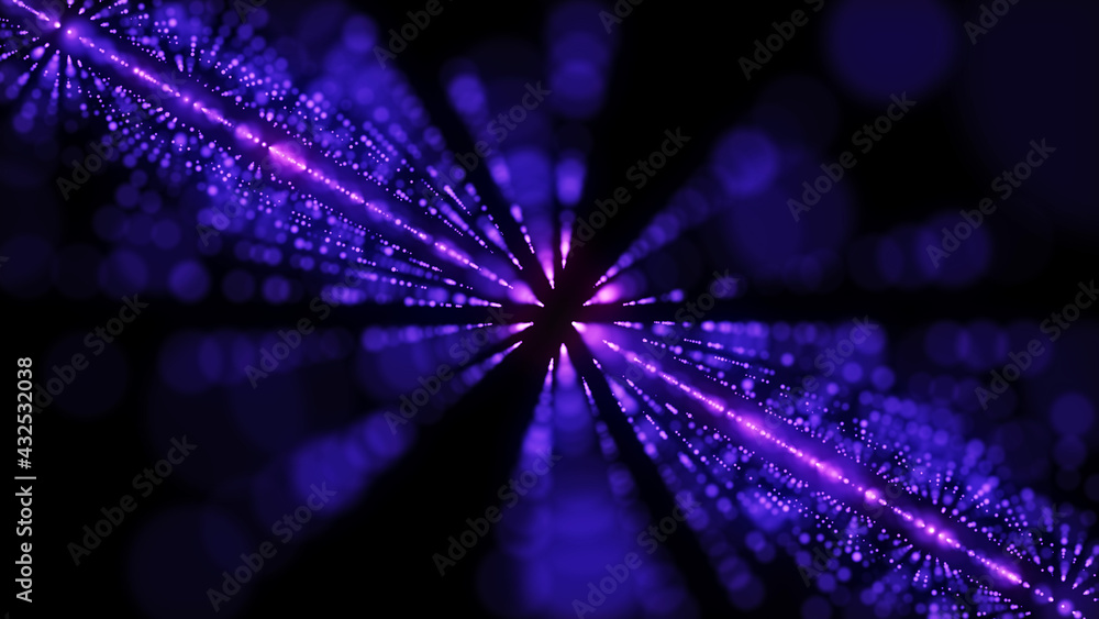 Poster Abstract digital background. Moving futuristic dots and lines. Big data. Digital technology. Seamless loop. 3d rendering.