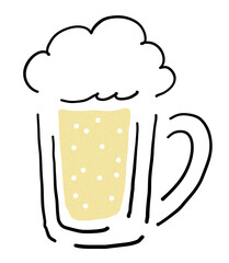 Hand-drawn illustration of mug beer　ジョッキビールの手描きイラスト