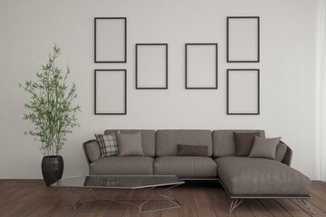 modern room with sofa interior design. 3D illustration