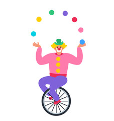 funny clown circus artist on unicycle juggling with balls vector illustration © tarikdiz