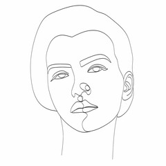 Line Drawing. Abstract face by one line drawing. Modern continuous line art. Women line art. Beauty salon logo. Coloring book.