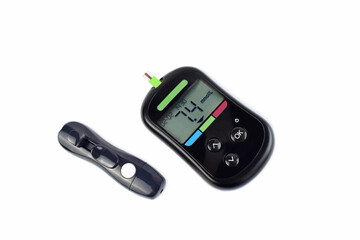 A device for measuring blood sugar.Blood glucose meter on a white background.
