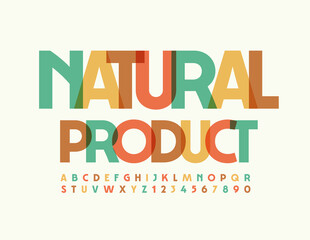 Vector creative Sign Natural Product. Modern Bright Font. Colorful Alphabet Letters and Numbers set