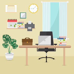 Business workplace in room. Office interior.Vector illustration.
