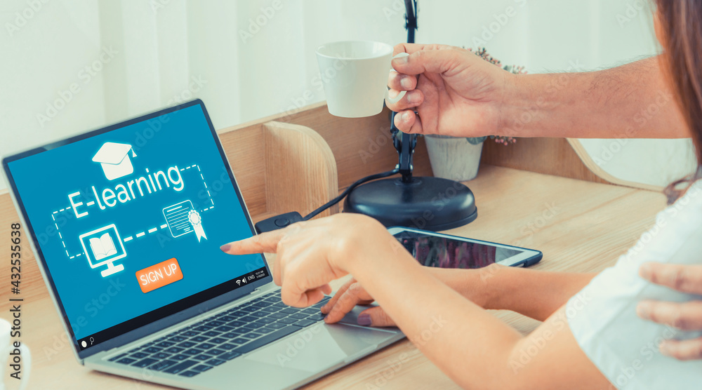 Poster e-learning and online education for student and university concept. video conference call technology