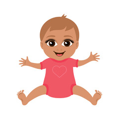 Cute little baby girl in pink clothes icon vector. Smiling baby girl icon isolated on a white background. Baby big eyes cartoon character