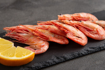 Top view of shrimps on black slate