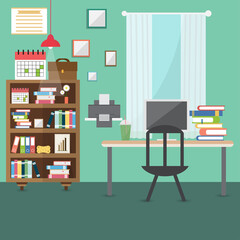 Business workplace in room. Office interior.Vector illustration.