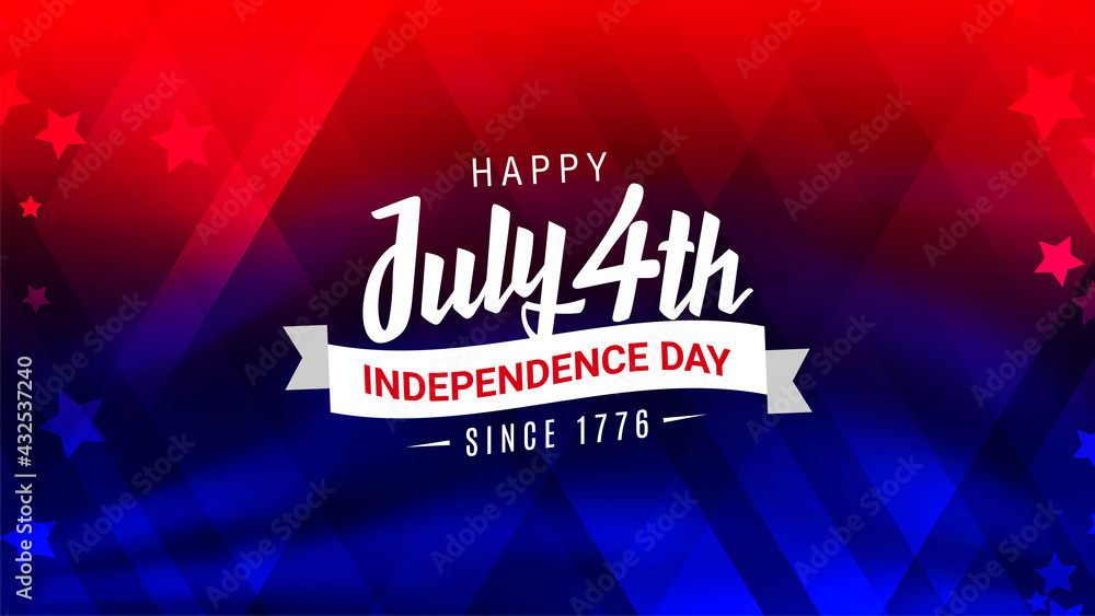 Wall mural happy 4th of july, independence day since 1776 design with ribbon on trendy red and blue american fl