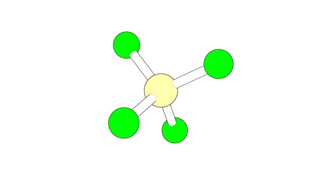 360&ordm; realistic 3D view of Tetrachlorosilane as a seamless loop over a white opaque background with alpha mask. Also called silicon tetrachloride and silicon chloride.