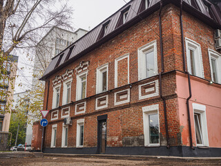 Fototapeta na wymiar Old brick two-floor building in Kazan city, Russia