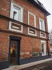 Fototapeta na wymiar Old brick two-floor building in Kazan city, Russia