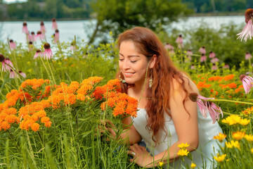 Naklejka premium girl with flowers