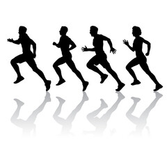 Fototapeta na wymiar Set of silhouettes. Runners on sprint men and women on white background