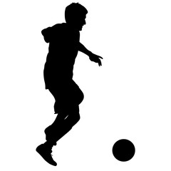 Fototapeta na wymiar silhouettes of soccer players with the ball on white background
