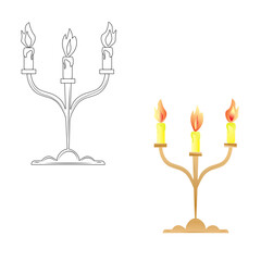 Retro candelabra, candle holder with burning candles. Vector isolated on a white background