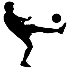 silhouettes of soccer players with the ball on white background