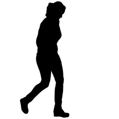 Silhouette of a walking girl on a white background