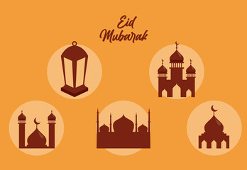Naklejka premium eid mubarak five silhouettes