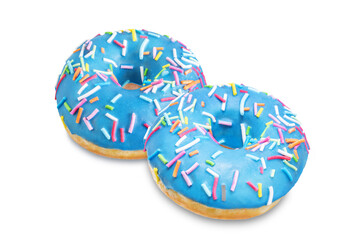 Blue donut with sprinkles on a white isolated background