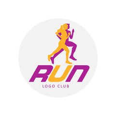 Logo with abstract silhouettes of running people, label for sports club, sports tournament, competition, marathon.