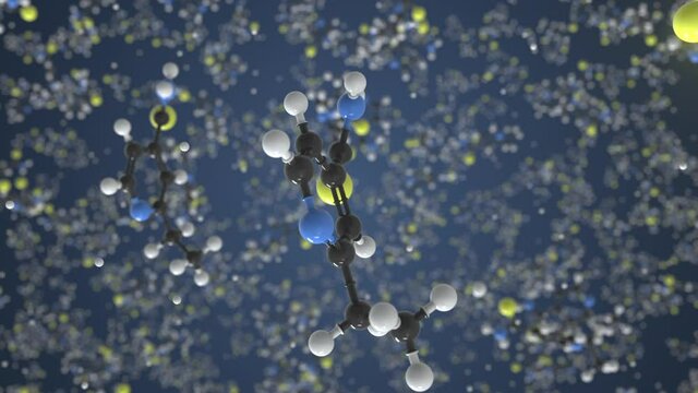 Molecule of Ethionamide. Molecular model, looping seamless 3d animation