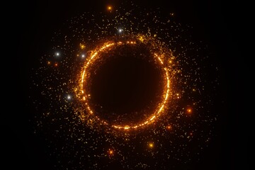 Abstract gold Glitter spark Particles Circle space 3D rendering