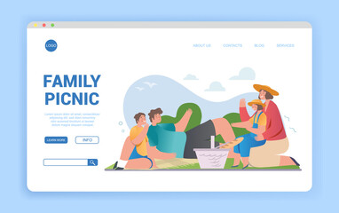 Happy loving family on picnic outdoors in park